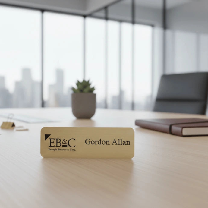 Engraved gold name badge 