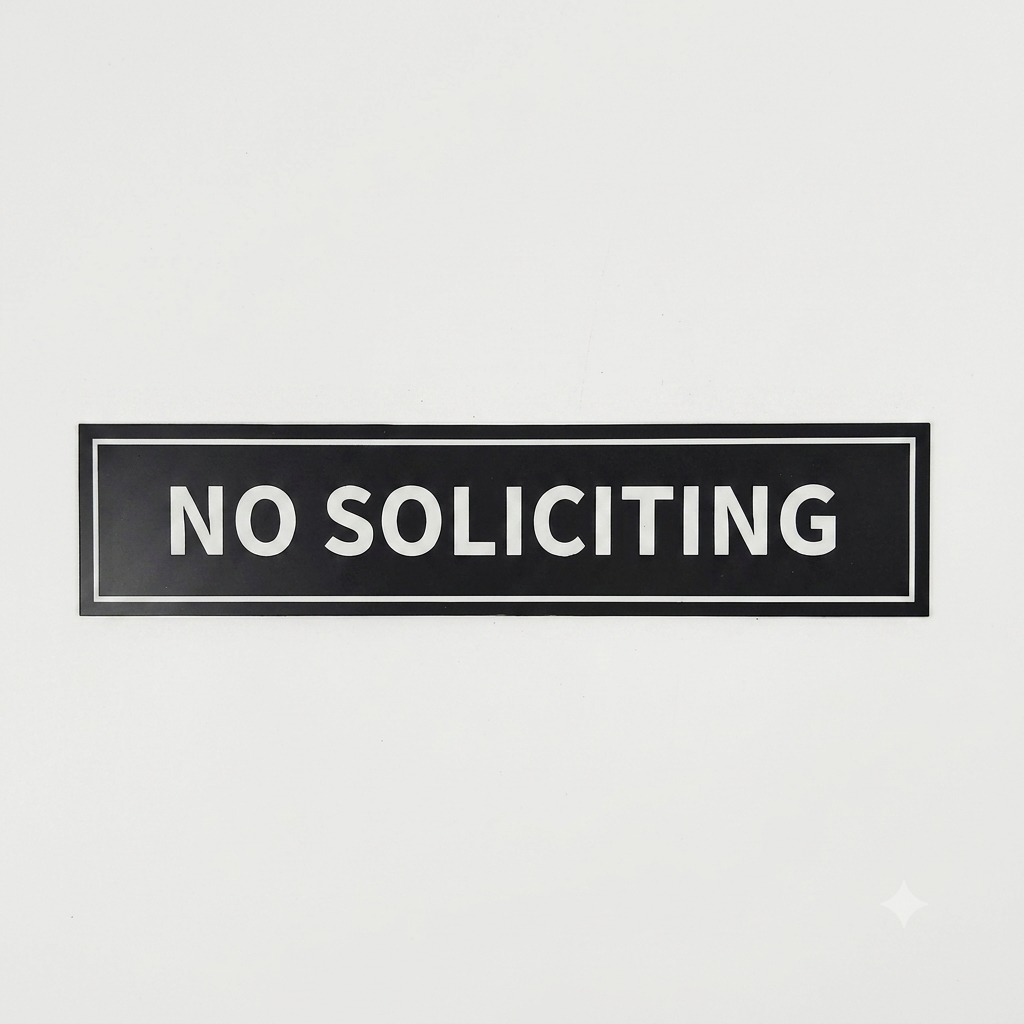 No Soliciting engraved sign - black and white
